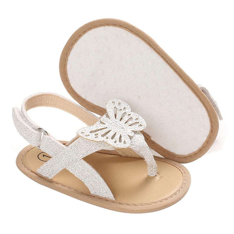 COSANKIM Infant Baby Girls Summer Sandals with Flower Soft Sole Newborn Toddler First Walker Crib Dress Shoesï¼ˆ6-12 months infant, 11 Silverï¼‰ - Image 1